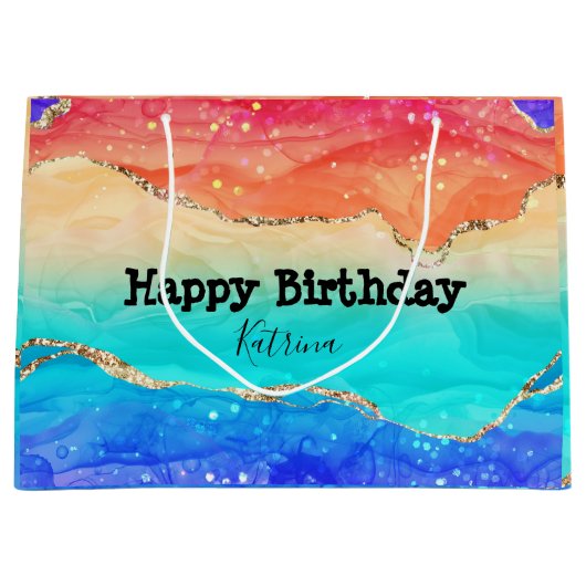 Modern Rainbow Glitter Groot Cadeauzakje (Voorkant)