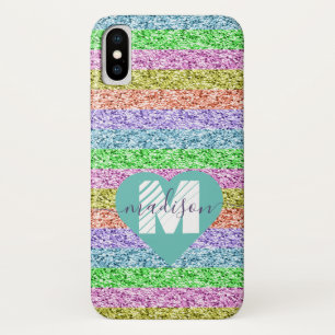 Modern Rainbow Glitter Script Naam Monogram iPhone X Hoesje