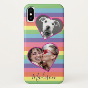 Modern Rainbow Heart Foto Script Naam Monogram C iPhone X Hoesje