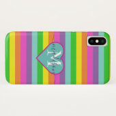 Modern Rainbow Heart Script Naam Monogram Case-Mate iPhone Case (Achterkant (horizontaal))