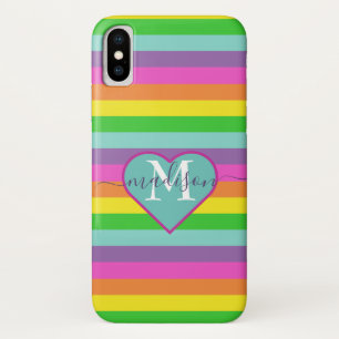 Modern Rainbow Heart Script Naam Monogram iPhone X Hoesje