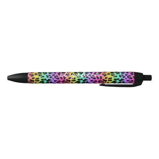 Modern Rainbow Leopard Skin Pattern Monogram Zwarte Inkt Pen (Bodem)