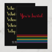 Modern Rainbow on Black - Je bent uitgenodigd Kaart (Voorkant / Achterkant)