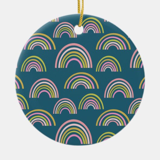 Modern Rainbow Pattern-ontwerp in Blue Holiday Keramisch Ornament (Voorkant)