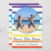 Modern Rainbow Stripe Gay Wedding Save the Date Aankondiging (Voorkant / Achterkant)