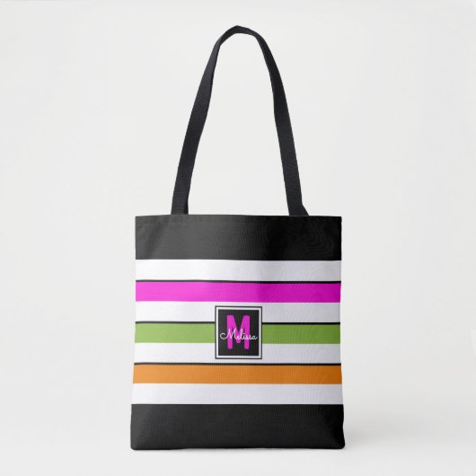 Modern Rainbow Stripes Monogram Canvas tas (Voorkant)