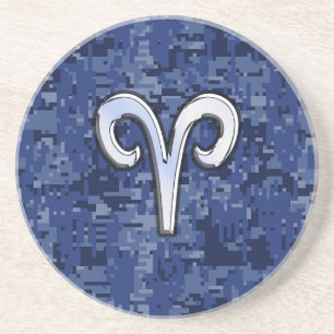 Modern Ram Zodiac Symbool Navyblauw Digitaal Camo Zandsteen Onderzetter