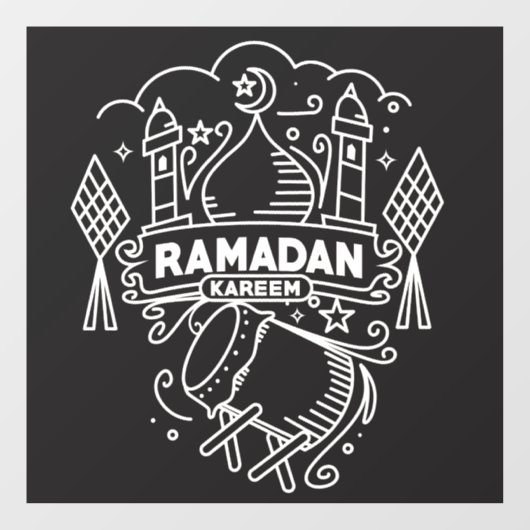 Modern Ramadan Kareem Zwart en Wit Raamsticker (Vel)