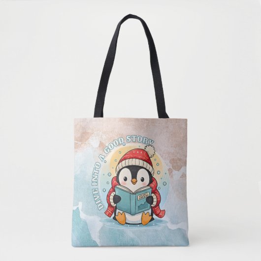 Modern Reading Penguin Aesthetic Shoulder Tote Bag (Voorkant)