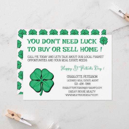 Modern Real Estate St Patrick's Day Promotional Kaart (Voorkant / Achterkant in situ)