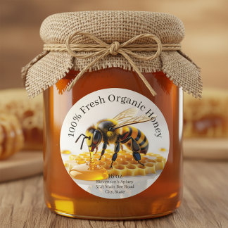 Modern Realistic Honey Bee and Honeycomb Ronde Sticker