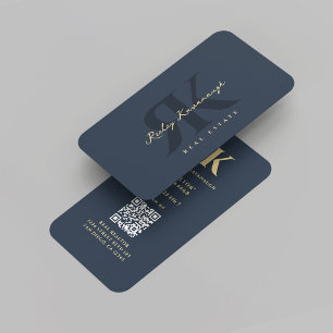 Modern Realtor Monogram R K Donkerblauw Grijs Visitekaartje