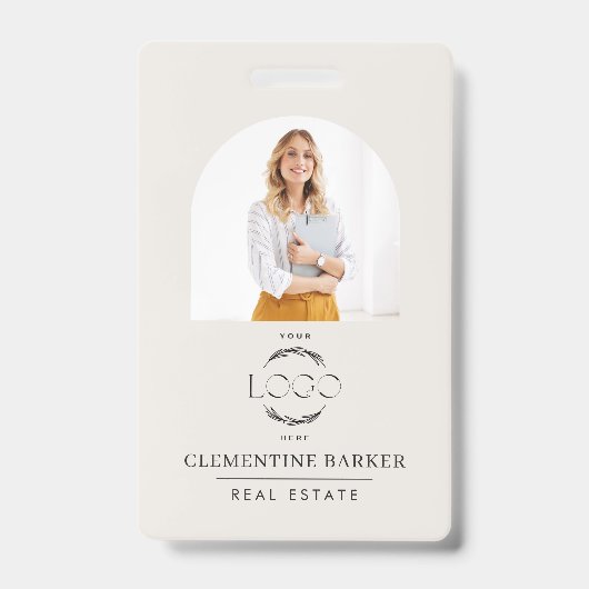 Modern Realtor Name Badge with Photo Arch Elegant (Front)