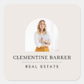 Modern Realtor Name Badge with Photo Arch Elegant Vierkante Sticker (Voorkant)