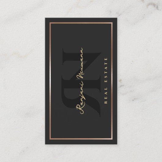 Modern Realtor Zwart Roos Goud Lijst Border Visitekaartje (Voorkant)