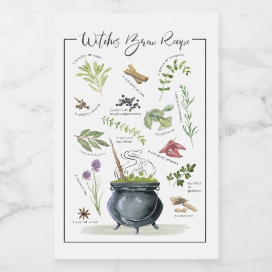 Modern  recept voor een halloween cauldron 1 voedselcontainer etiket (Enkel label)