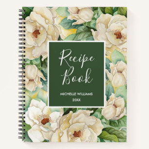 Modern Recipe Book Magnolia Green Floral Name Notitieboek