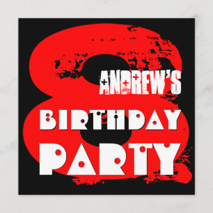 Modern RED 8th Birthday Party 8 Year Old V11 Kaart