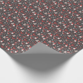 Modern Red and Grey Holiday Gnome Pattern Wrapping Cadeaupapier