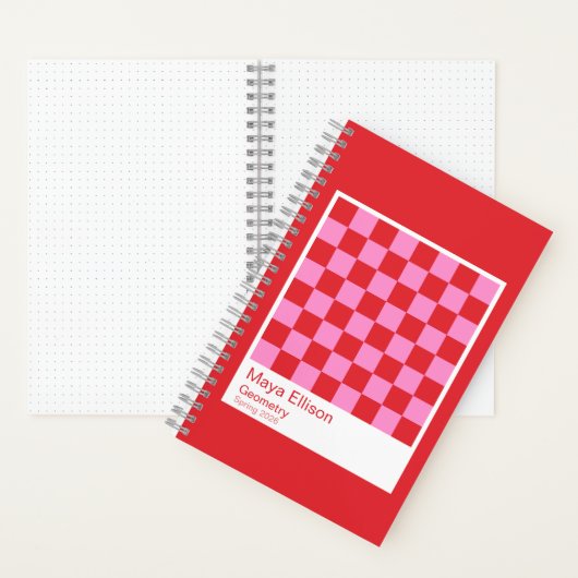 Modern Red and Pink Checkerboard Notebook Notitieboek (Binnen)