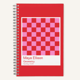 Modern Red and Pink Checkerboard Notebook Notitieboek