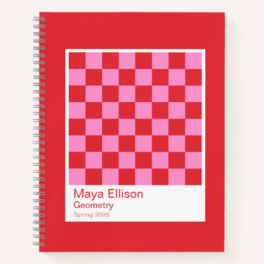 Modern Red and Pink Checkerboard Notebook Notitieboek (Voorkant)