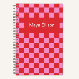 Modern Red and Pink Checkerboard Notebook Notitieboek