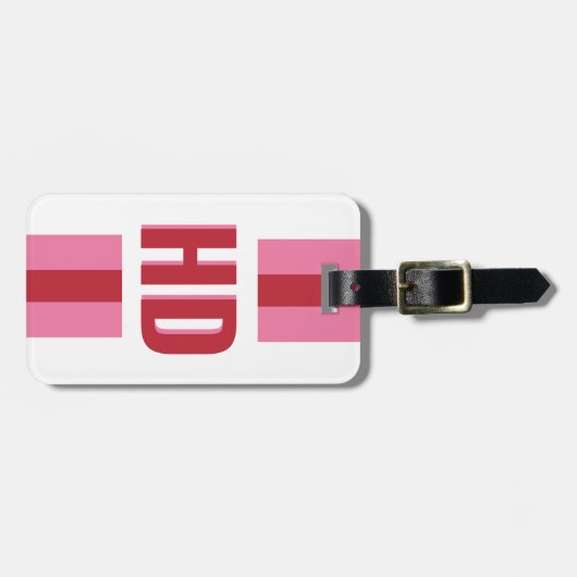 Modern Red and Pink striped Shadow Monogram Travel Bagagelabel (Voorkant horizontaal)
