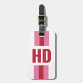 Modern Red and Pink striped Shadow Monogram Travel Bagagelabel (Voorkant verticaal)