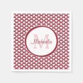 Modern Red and White Scallops Monogram en Naam Servet (Voorkant)
