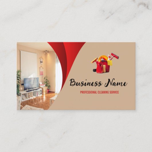 Modern Red Beige Cleaning Service Housekeeper Maid Visitekaartje (Voorkant)