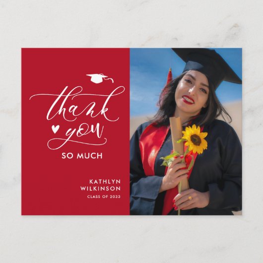 Modern Red Black Foto Simple Afstuderen Hartelijk  Briefkaart (Voorkant)