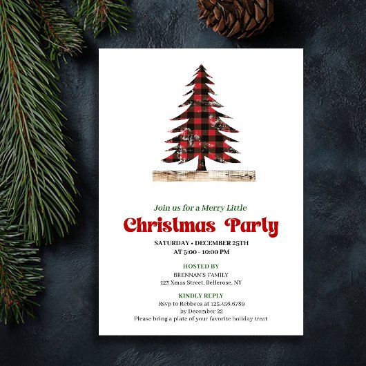 Modern Red Black Plaid Festive Party Invitation