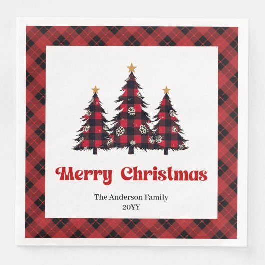 Modern Red Black Plaid Tree Napkin Custom Servet (Voorkant)