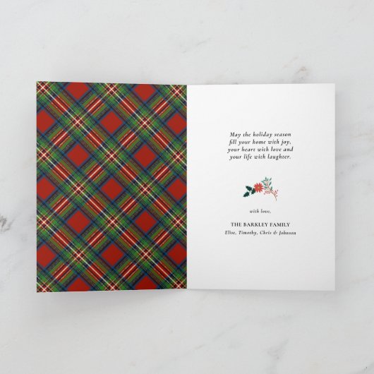 Modern Red Black Tartan Pset Fun Script Simple Feestdagen Kaart (Binnen)