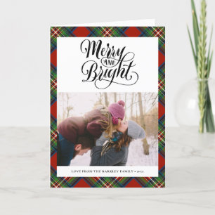 Modern Red Black Tartan Pset Fun Script Simple Feestdagen Kaart