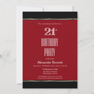 Modern Red Black White 21st Birthday Party Kaart