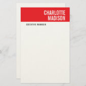 Modern Red Black White Trendy Minimalist Plain  Briefpapier (Voorkant / Achterkant)