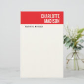 Modern Red Black White Trendy Minimalist Plain  Briefpapier (Staand voorkant)