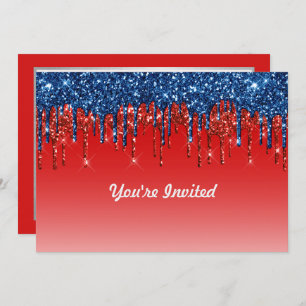 Modern Red Blue Glitter Drift Birthday Kaart