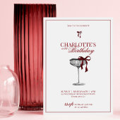 Modern Red Bow Champagne Birthday Invitation Kaart