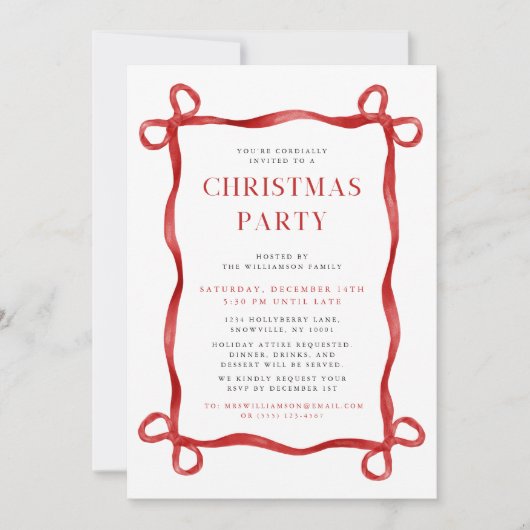 Modern Red Bow kerstfeest Kaart (Voorkant)