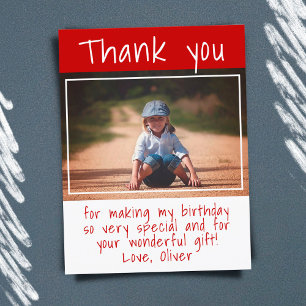 Modern Red Boy Foto Birthday Bedankt Briefkaart