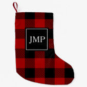 Modern Red Buffalo Plaid Persoonlijk Initiaal Kleine Kerstsok (Voorkant)