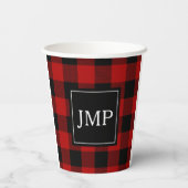 Modern Red Buffalo Plaid Persoonlijk Initiaal Papieren Bekers (Achterkant)