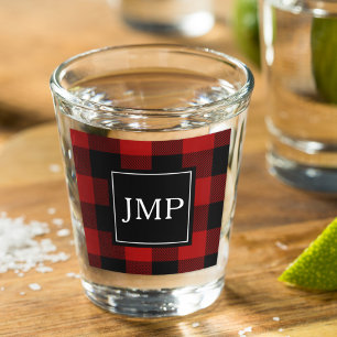 Modern Red Buffalo Plaid Persoonlijk Initiaal Shot Glas