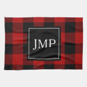 Modern Red Buffalo Plaid Persoonlijk Initiaal Theedoek (Horizontaal)
