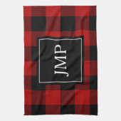 Modern Red Buffalo Plaid Persoonlijk Initiaal Theedoek (Verticaal)