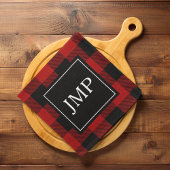Modern Red Buffalo Plaid Persoonlijk Initiaal Theedoek