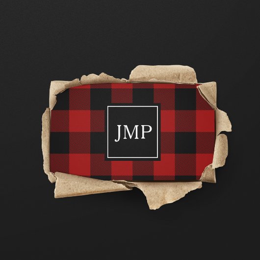 Modern Red Buffalo Plaid Persoonlijk Initiaal Visitekaartje